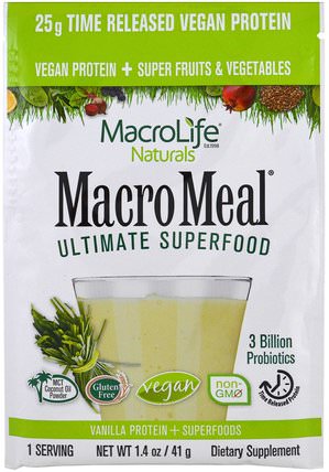 Macromeal Ultimate Superfood, Vanilla Protein + Superfoods, 1.4 oz (41 g) by Macrolife Naturals, 補充劑，蛋白質 HK 香港