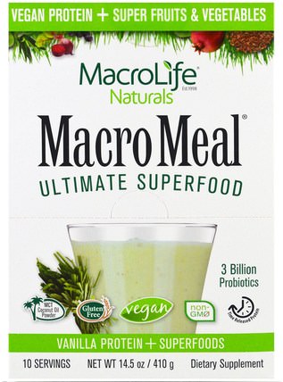 MacroMeal Ultimate Superfood, Vanilla Protein + Superfoods, 10 Packets, 14.5 oz (410 g) by Macrolife Naturals, 補充劑，蛋白質 HK 香港