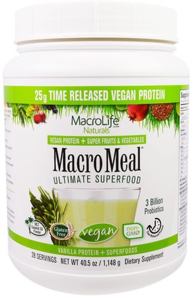 MacroMeal Ultimate Superfood, Vanilla + Superfoods, 40.5 oz (1.148 g) by Macrolife Naturals, 補品，蛋白質，超級食品 HK 香港
