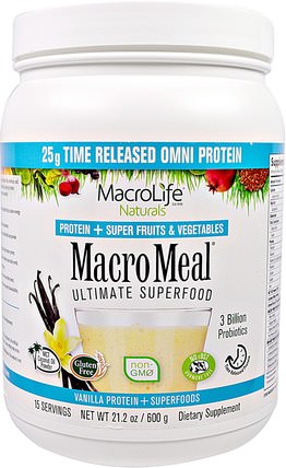 MacroMeal, Vanilla Protein + Superfoods, 21.2 oz (600 g) by Macrolife Naturals, 補品，蛋白質，超級食品 HK 香港