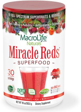 Miracle Reds, Superfood, Goji-Pomegranate-Acai-Mangosteen, 10 oz (283.5 g) by Macrolife Naturals, 補品，超級食品，紅酒，adaptogen HK 香港