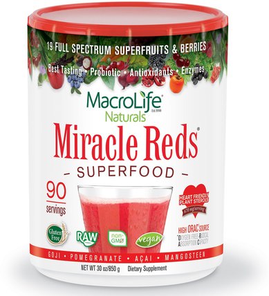 Miracle Reds, Superfood, Goji- Pomegranate- Acai- Mangosteen, 30 oz (850 g) by Macrolife Naturals, 補充劑，抗氧化劑，超級食品，紅色 HK 香港