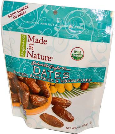 Organic Dates, Pitted, Sun-Dried & Unsulfured, 6 oz (170 g) by Made in Nature, 食物，乾果 HK 香港