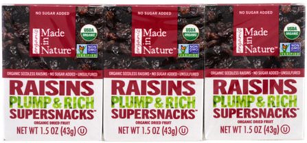 Organic Dried Fruit, Raisins, 6 Pack, 1.5 oz (42 g) Each by Made in Nature, 食物，乾果 HK 香港