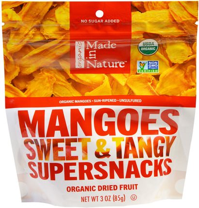 Organic Mangos Sweet & Tangy Supersnacks, 3 oz (85 g) by Made in Nature, 食物，乾果，芒果 HK 香港