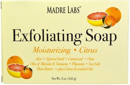 Exfoliating Soap Bar with Marula & Tamanu Oils plus Shea Butter, Citrus, 5 oz (141 g) by Madre Labs, madre labs去角質肥皂 HK 香港