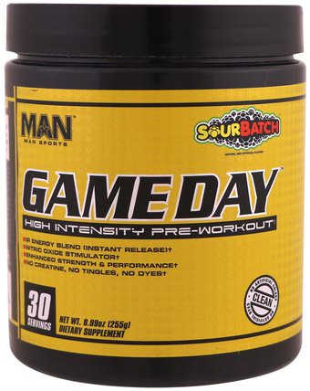 Game Day, High Intensity Pre-Workout, Sour Batch, 8.99 oz (255 g) by MAN Sport, 運動，鍛煉 HK 香港