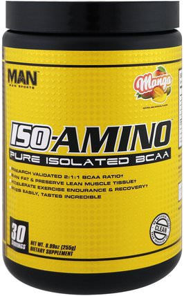 ISO-Amino, Pure isolated BCAA, Mango, 8.99 oz, (255 g) by MAN Sport, 運動，補品，bcaa（支鏈氨基酸） HK 香港