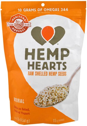 Hemp Hearts, Raw Shelled Hemp Seeds, 1 lb (454 g) by Manitoba Harvest, 補充劑，efa omega 3 6 9（epa dha），大麻製品，去殼大麻種子 HK 香港