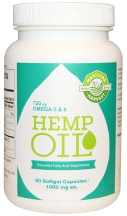Hemp Oil, 1000 mg, 60 Softgel Capsules by Manitoba Harvest, 補充劑，efa omega 3 6 9（epa dha），大麻製品，大麻籽油 HK 香港
