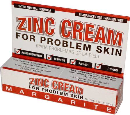 Zinc Cream, For Problem Skin, 1 oz (28 g) by Margarite Cosmetics, 美容，痤瘡外用產品，皮炎 HK 香港