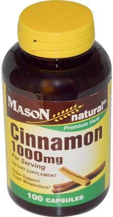 Cinnamon, 1000 mg, 100 Capsules by Mason Naturals, 草藥，肉桂提取物 HK 香港
