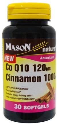 CoQ10, Cinnamon, 120 mg, 1000 mg, 30 Softgels by Mason Naturals, 草藥，肉桂提取物，輔酶q10，coq10 HK 香港