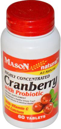 Cranberry with Probiotic, Highly Concentrated, 60 Tablets by Mason Naturals, 草藥，蔓越莓 HK 香港