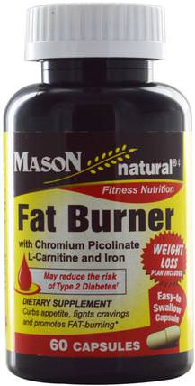 Fat Burner with Chromium Picolinate, L-Carnitine and Iron, 60 Capsules by Mason Naturals, 補充劑，氨基酸，左旋肉鹼，健康 HK 香港