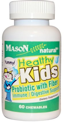 Healthy Kids Probiotic With Fiber, 60 Chewables by Mason Naturals, 補充劑，益生菌，兒童益生菌，穩定的益生菌 HK 香港