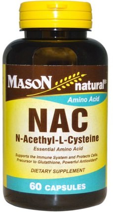 NAC N-Acethyl-L-Cysteine, 60 Capsules by Mason Naturals, 補充劑，抗氧化劑，氨基酸，nac（n乙酰半胱氨酸） HK 香港