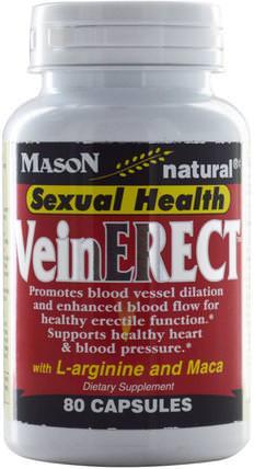 Vein Erect with L-Arginine and Maca, 80 Capsules by Mason Naturals, 補充劑，adaptogen，男性，瑪卡 HK 香港