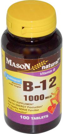 Vitamin B-12, 1000 mcg, 100 Tablets by Mason Naturals, 維生素，維生素b，維生素b12，維生素b12 - cyanocobalamin HK 香港