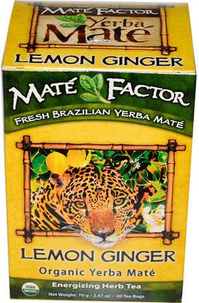 Organic Yerba Mat, Lemon Ginger, 20 Tea Bags, 2.47 oz (70 g) by Mate Factor, 食物，涼茶，馬黛茶 HK 香港