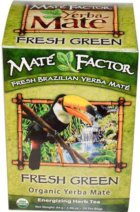 Organic Yerba Mate, Fresh Green, 24 Tea Bags, 2.96 oz (84 g) by Mate Factor, 食物，涼茶，馬黛茶 HK 香港