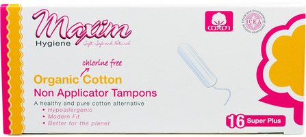Maxim Organic Cotton Non Applicator Tampons, Super Plus, 16 Tampons by Maxim Hygiene Products, 洗澡，美女，女人 HK 香港
