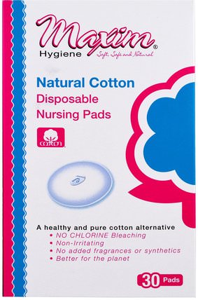 Natural Cotton, Disposable Nursing Pads, 30 Pads by Maxim Hygiene Products, 兒童健康，嬰兒餵養，母乳喂養 HK 香港
