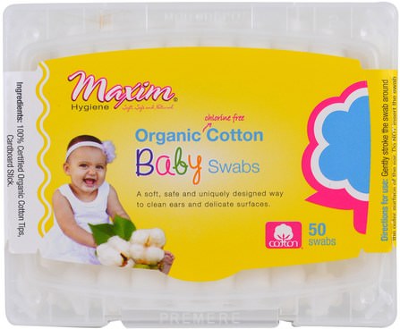 Organic Cotton Baby Swabs, 50 Swabs by Maxim Hygiene Products, 洗澡，美容，棉球拭子和輪 HK 香港