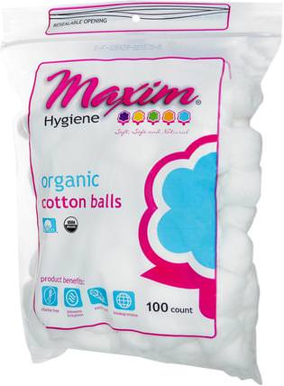 Organic Cotton Balls, 100 Count by Maxim Hygiene Products, 洗澡，美容，棉球拭子和輪 HK 香港