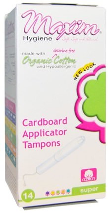 Organic Cotton Cardboard Applicator Tampons, Super, 14 Tampons by Maxim Hygiene Products, 洗澡，美女，女人 HK 香港