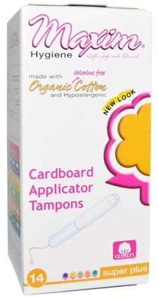 Organic Cotton Cardboard Applicator Tampons, Super Plus, 14 Tampons by Maxim Hygiene Products, 洗澡，美女，女人 HK 香港