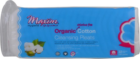 Organic Cotton, Cleansing Pleats, 32 Pleats (100 g) by Maxim Hygiene Products, 洗澡，美容，棉球拭子和輪 HK 香港