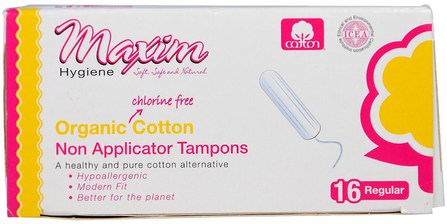 Organic Cotton, Non Applicator Tampons, Regular, 16 Tampons by Maxim Hygiene Products, 健康，女人，女人 HK 香港