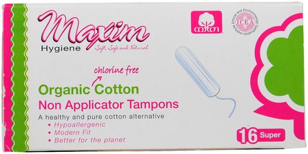 Organic Cotton, Non Applicator Tampons, Super, 16 Tampons by Maxim Hygiene Products, 健康，女人，女人 HK 香港