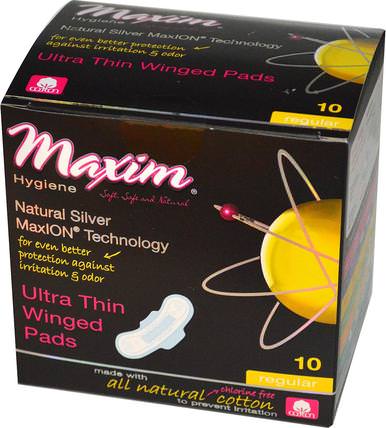 Ultra Thin Winged Pads, Natural Silver MaxION Technology, Regular, 10 Pads by Maxim Hygiene Products, 洗澡，美女，女人 HK 香港