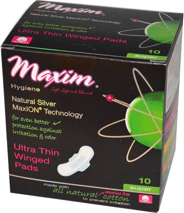 Ultra Thin Winged Pads, Natural Silver MaxION Technology, Super, 10 Pads by Maxim Hygiene Products, 洗澡，美女，女人 HK 香港