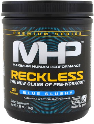 Premium Series, Reckless Pre-Workout, Blue Slushy, 5.15 oz (146 g) by Maximum Human Performance, 健康，能量，運動，鍛煉 HK 香港