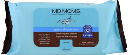 Baby Silk, Cleansing Towelettes, 80 Wet Towelettes, 7 in x 8 in by MD Moms, 兒童健康，尿布，嬰兒濕巾 HK 香港