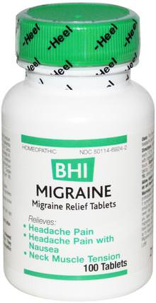 BHI, Migraine Relief, 100 Tablets by MediNatura, 健康，頭痛，補品，順勢緩解疼痛 HK 香港