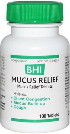 BHI, Mucus Relief, 100 Tablets by MediNatura, 健康，感冒流感和病毒，感冒和流感，補充劑，順勢療法咳嗽感冒和流感 HK 香港