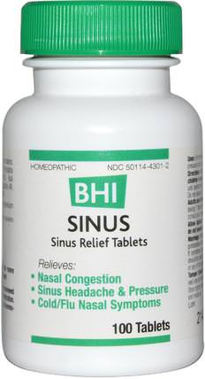 BHI, Sinus, 100 Tablets by MediNatura, 健康，鼻腔健康，鼻腔，補品，順勢療法咳嗽感冒和流感 HK 香港