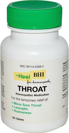 BHI, Throat, Homeopathic Medication, 100 Tablets by MediNatura, 健康，感冒流感和病毒，喉嚨護理噴霧 HK 香港