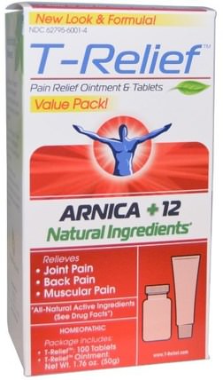 T-Relief, Arnica +12 Natural Ingredients, 1.76 oz (50 g) - 2 Pieces by MediNatura, 補品，順勢療法，抗疼痛 HK 香港