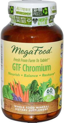GTF Chromium, 60 Tablets by MegaFood, 補充劑，礦物質，鉻gtf（葡萄糖耐量係數） HK 香港