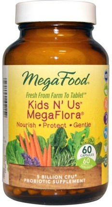 Kids N Us MegaFlora, 60 Capsules by MegaFood, 補充劑，益生菌，嗜酸乳桿菌，冰冷藏產品 HK 香港
