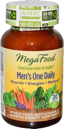 Men's One Daily, Iron Free Formula, 30 Tablets by MegaFood, 維生素，男性多種維生素 HK 香港