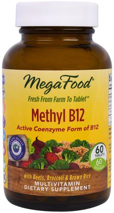 Methyl B12, 60 Tablets by MegaFood, 維生素，維生素b，維生素b12，維生素b12 - 甲基鈷胺素 HK 香港