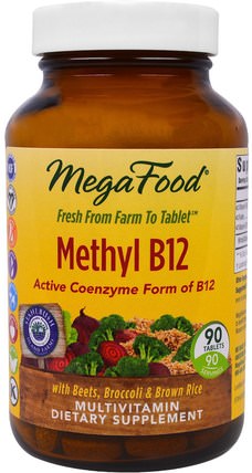 Methyl B12, 90 Tablets by MegaFood, 維生素，維生素b，維生素b12，維生素b12 - 甲基鈷胺素 HK 香港