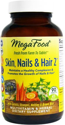 Skin, Nails & Hair 2, 90 Tablets by MegaFood, 健康，女性，頭髮補充劑，指甲補品，皮膚補充劑 HK 香港
