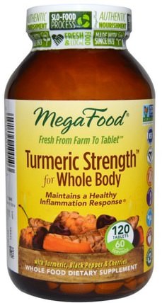 Turmeric Strength for Whole Body, 120 Tablets by MegaFood, 補充劑，抗氧化劑，薑黃素，薑黃 HK 香港